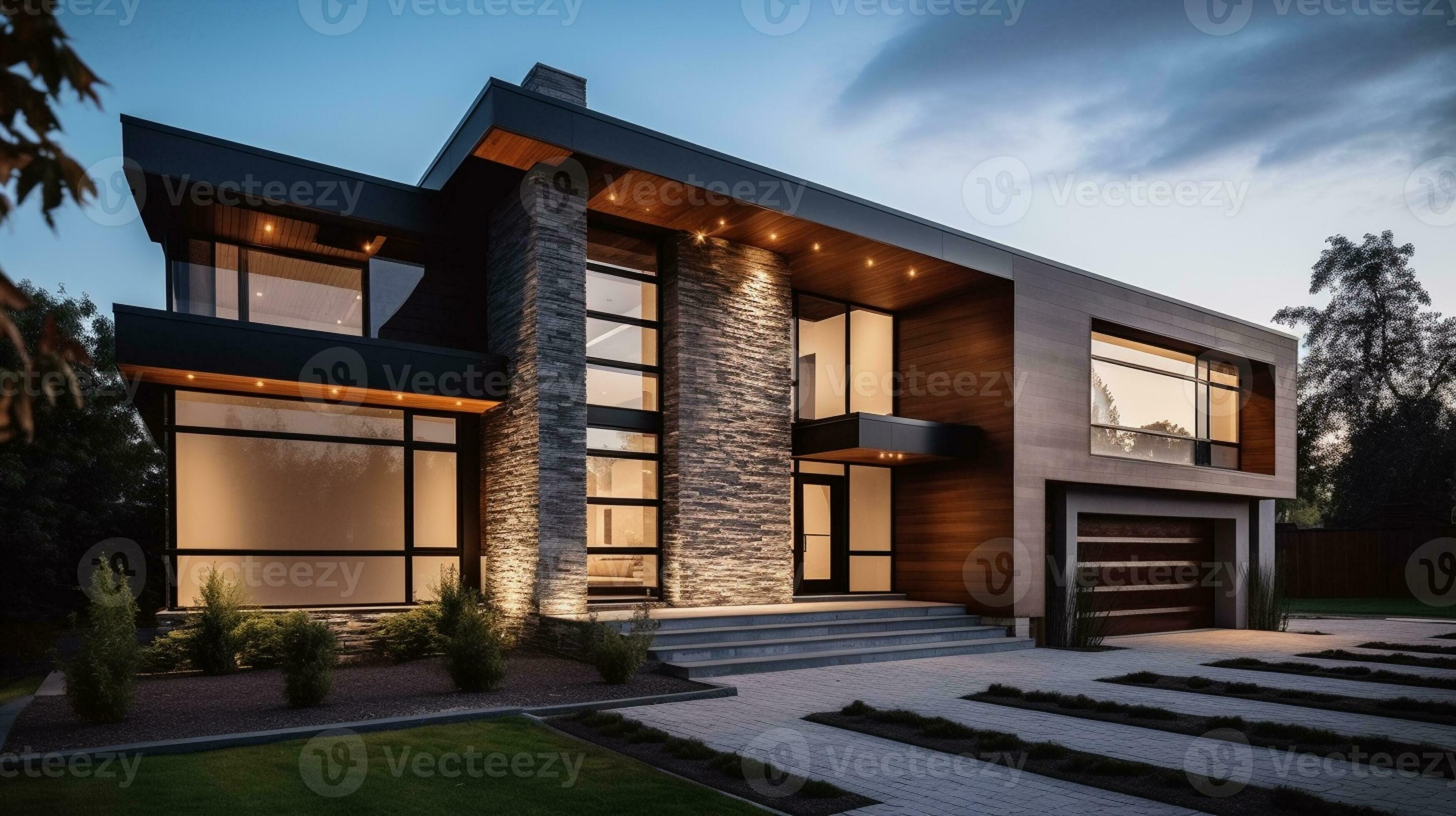 3d rendering of modern cozy house with garage for sale or rent with