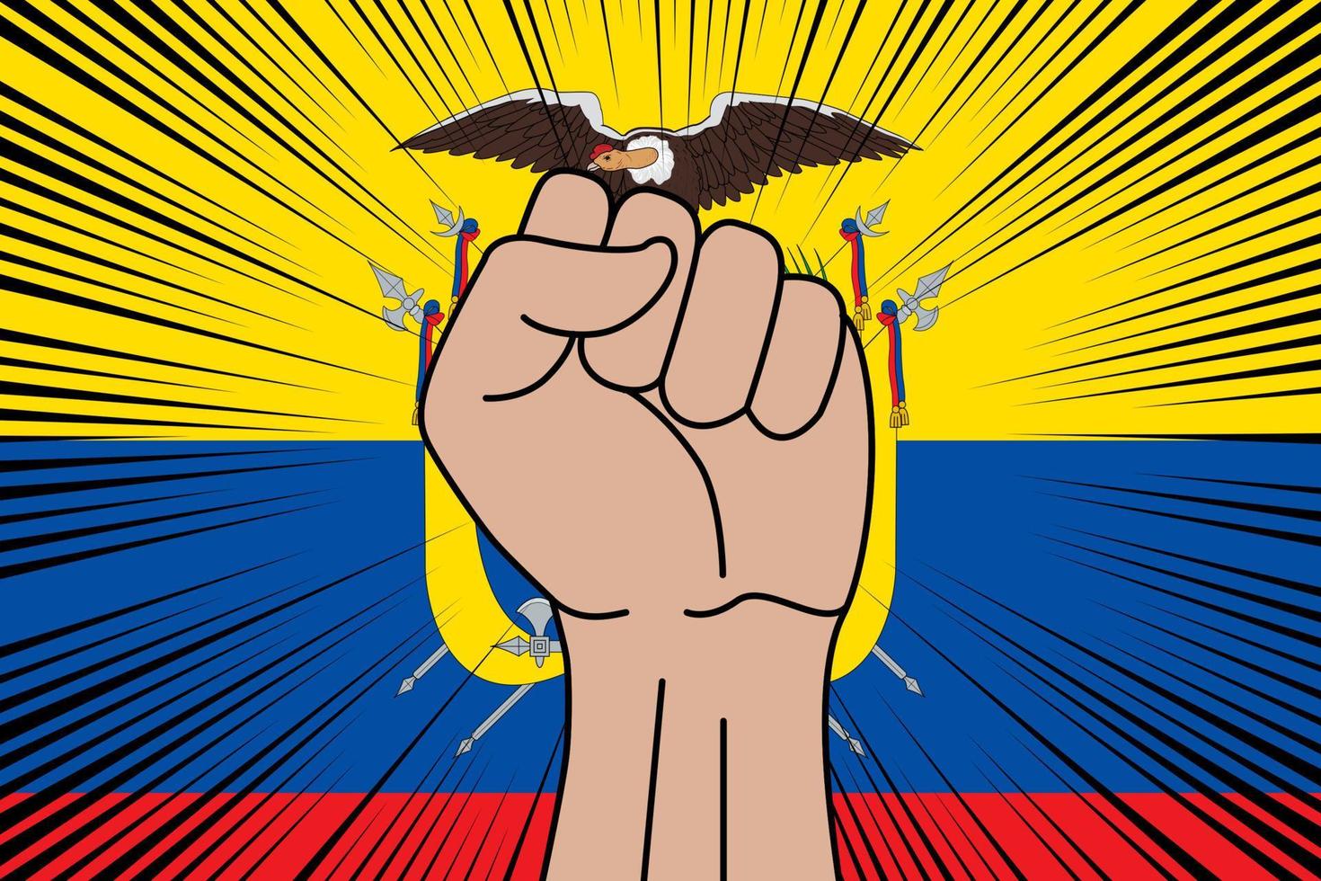 Human fist clenched symbol on flag of Ecuador vector