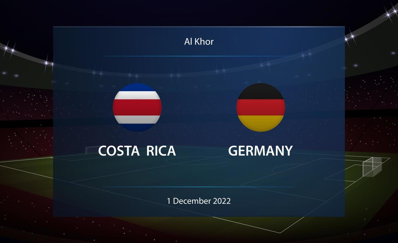 Costa Rica vs Germany. Football scoreboard broadcast graphic vector