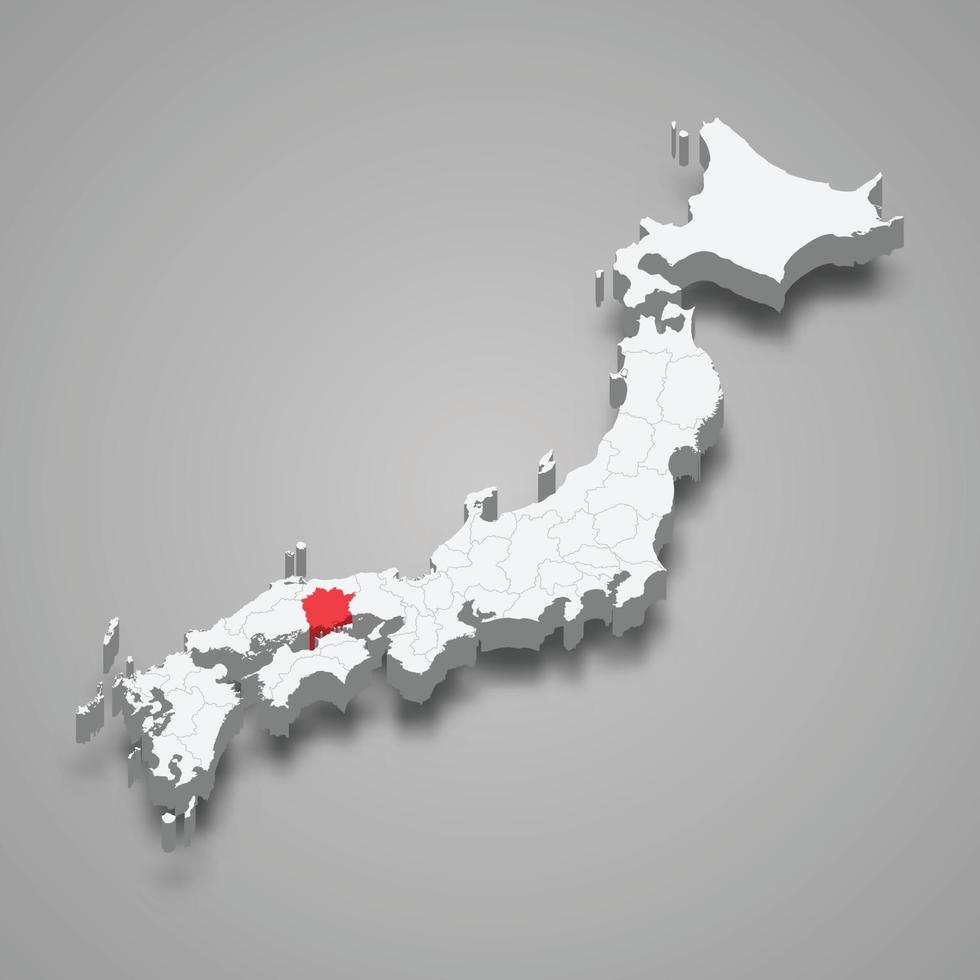 Okayama region location within Japan 3d map vector