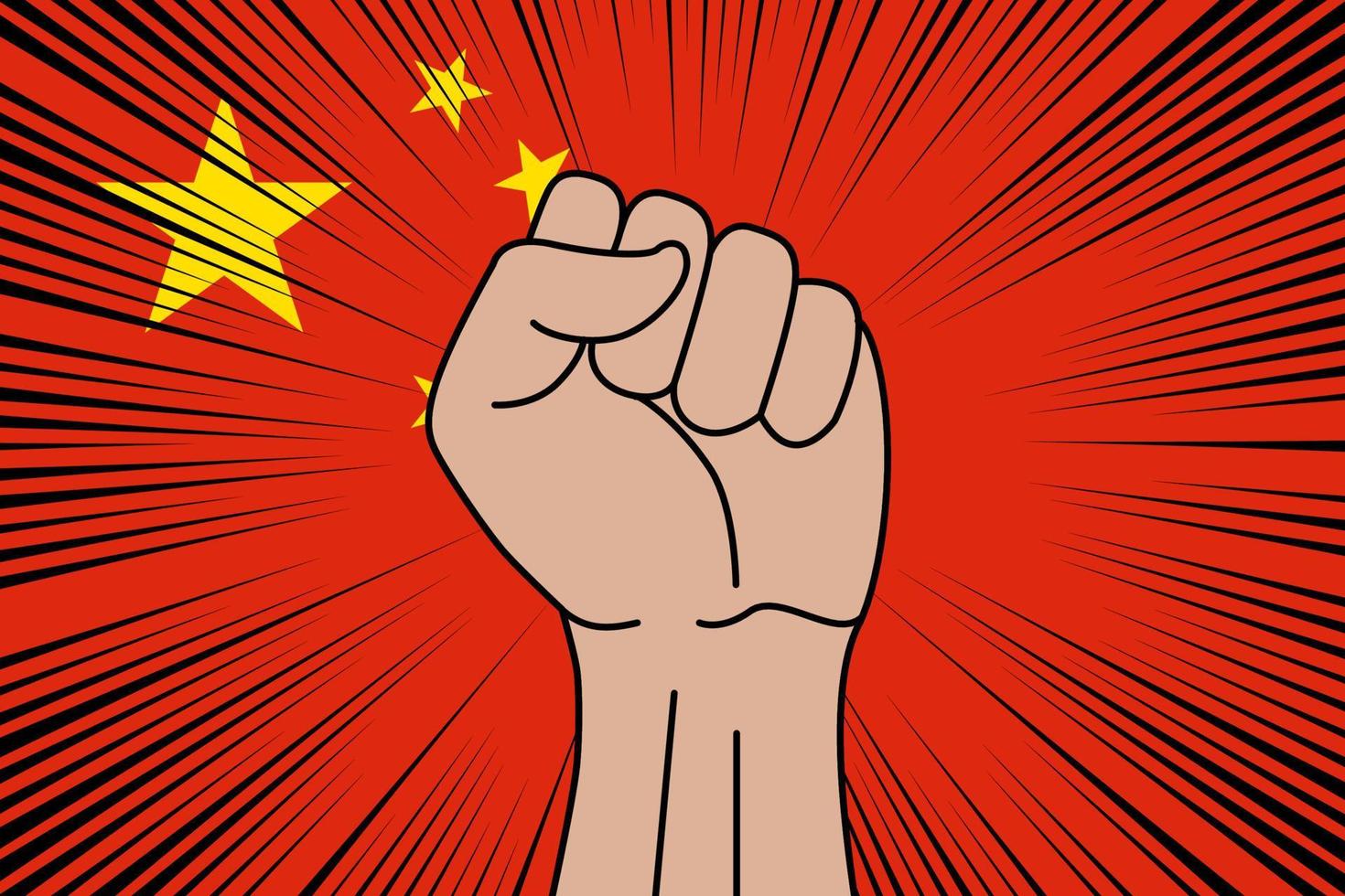 Human fist clenched symbol on flag of China vector