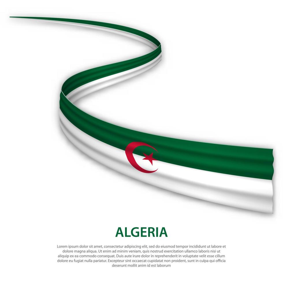 Waving ribbon or banner with flag of Algeria vector