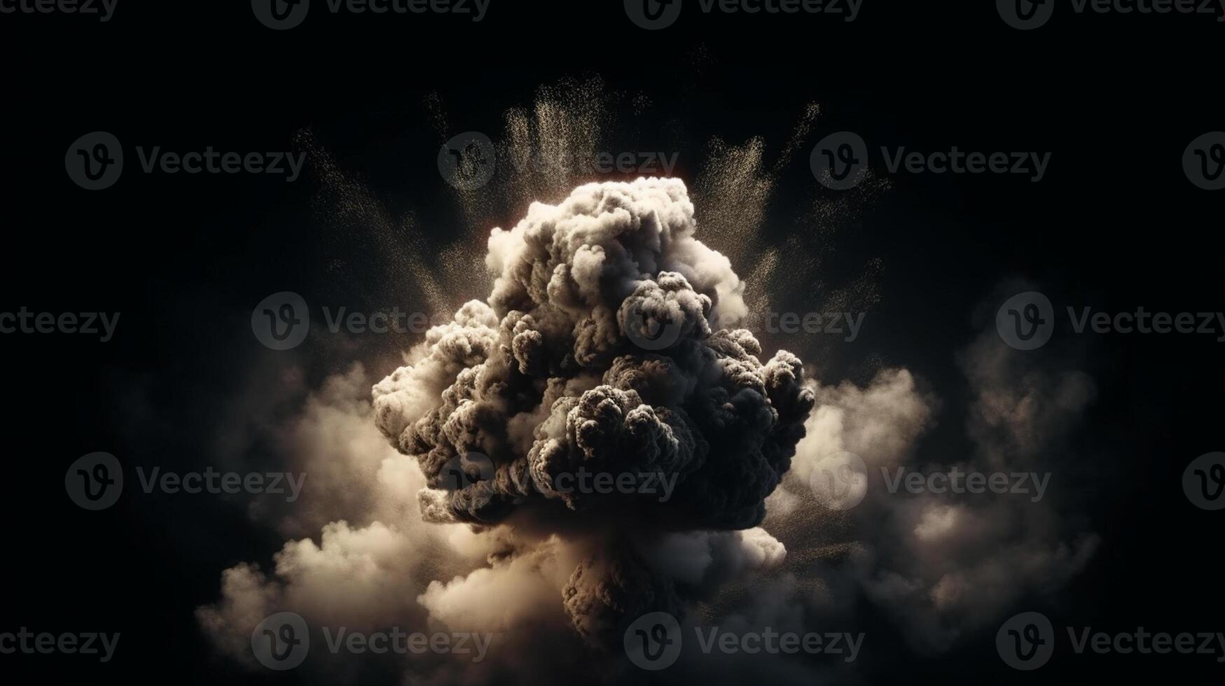 Big explosion with smoke and fire on black background artwork photo