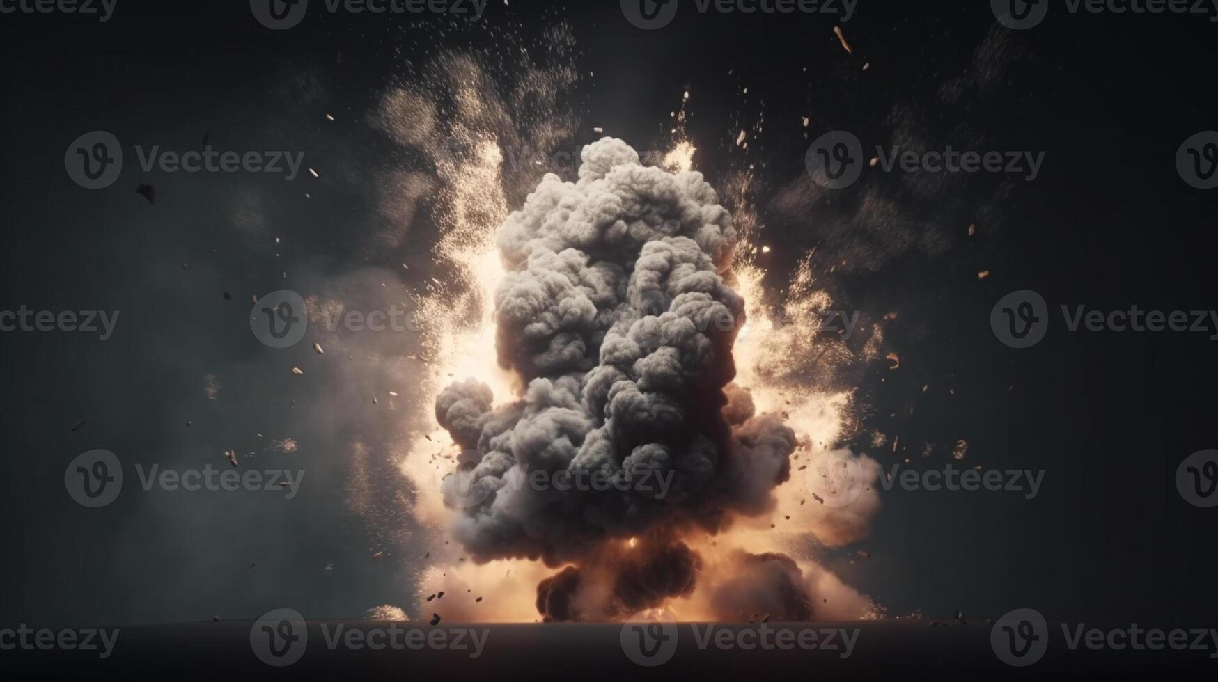 Big explosion with smoke and fire on black background artwork photo