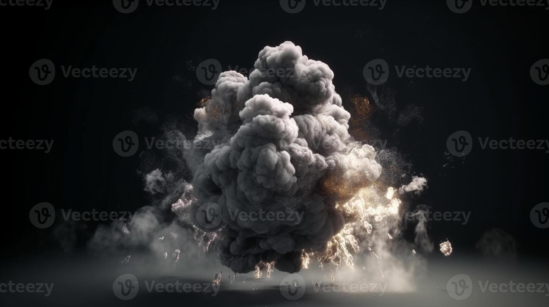 Big explosion with smoke and fire on black background artwork photo