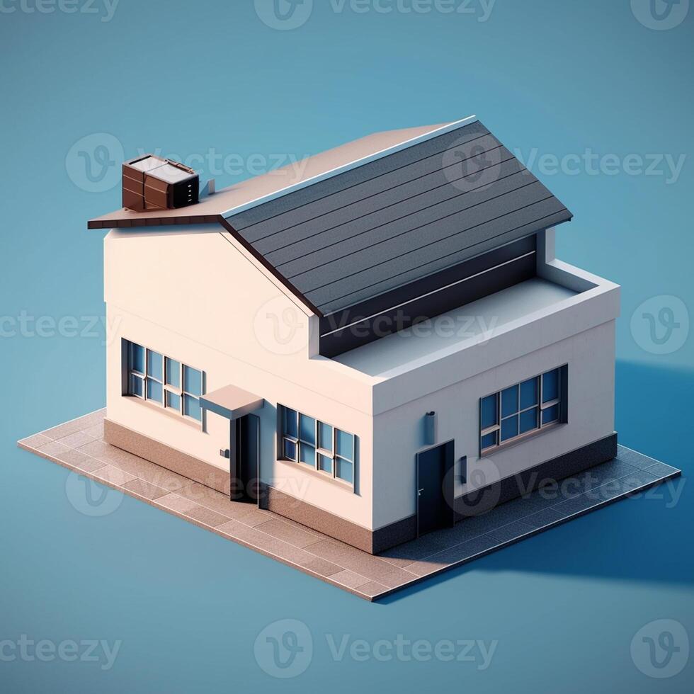 3d render of house in isometric projection on blue background real estate house concept artwork photo