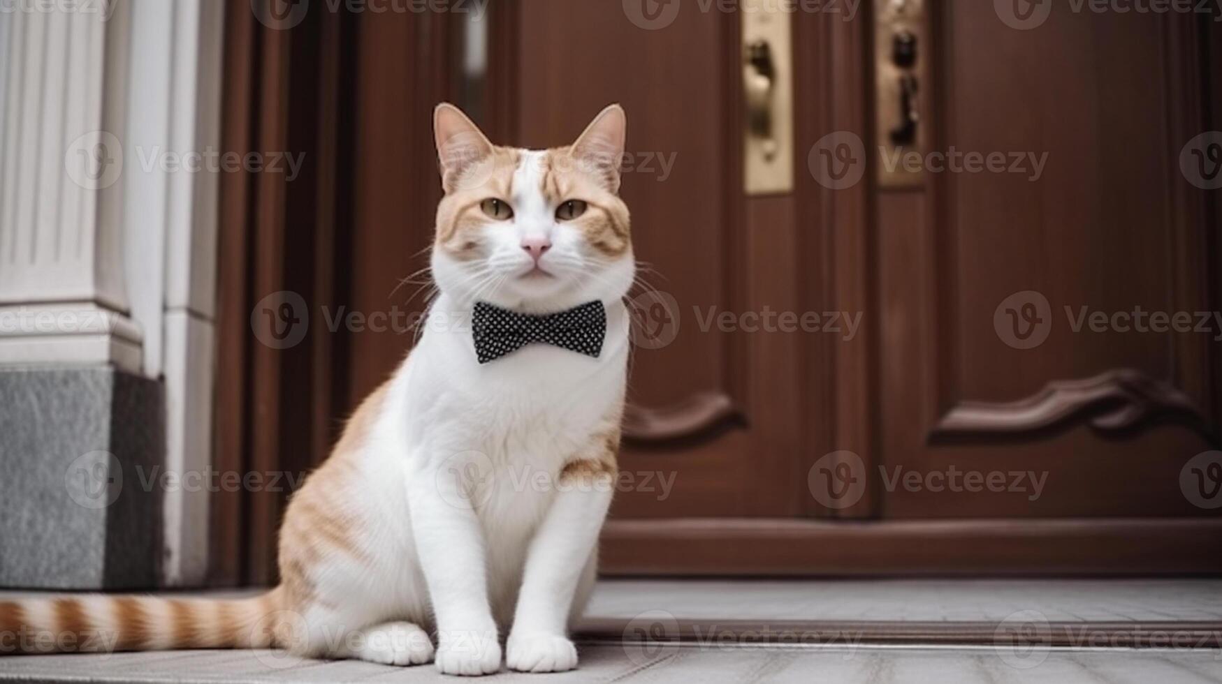 A charming and fluffy white kitten sitting down, art work photo