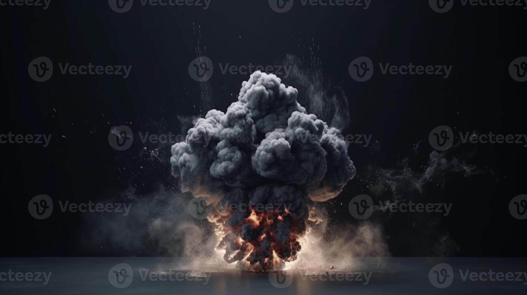 Big explosion with smoke and fire on black background artwork photo