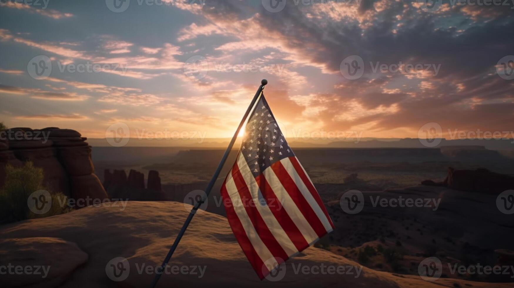 United States of America flag waving in the wind at sunset artwork photo