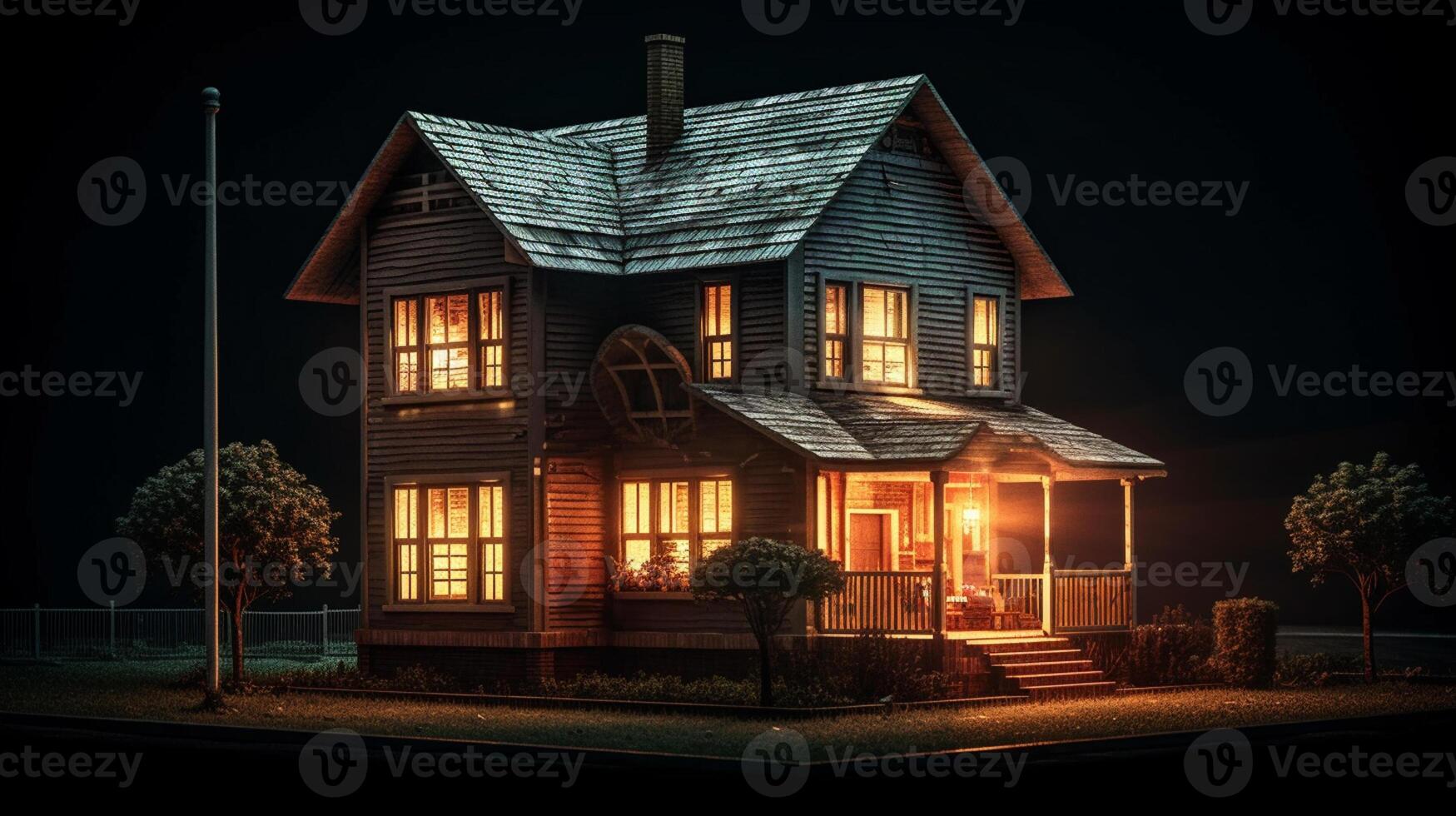 3D rendering of a house with solar panels on the roof. artwork photo