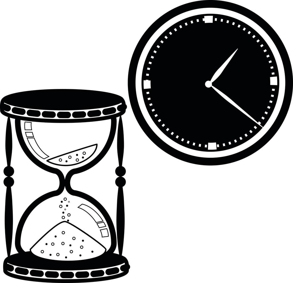 Vector Image Of An Hourglass And Wall Clock