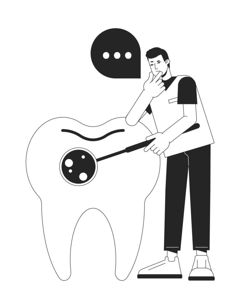 Regular dental check up bw concept vector spot illustration. Dentist appointment 2D flat line monochromatic cartoon character for web UI design. Editable hero image for landing page, mobile header