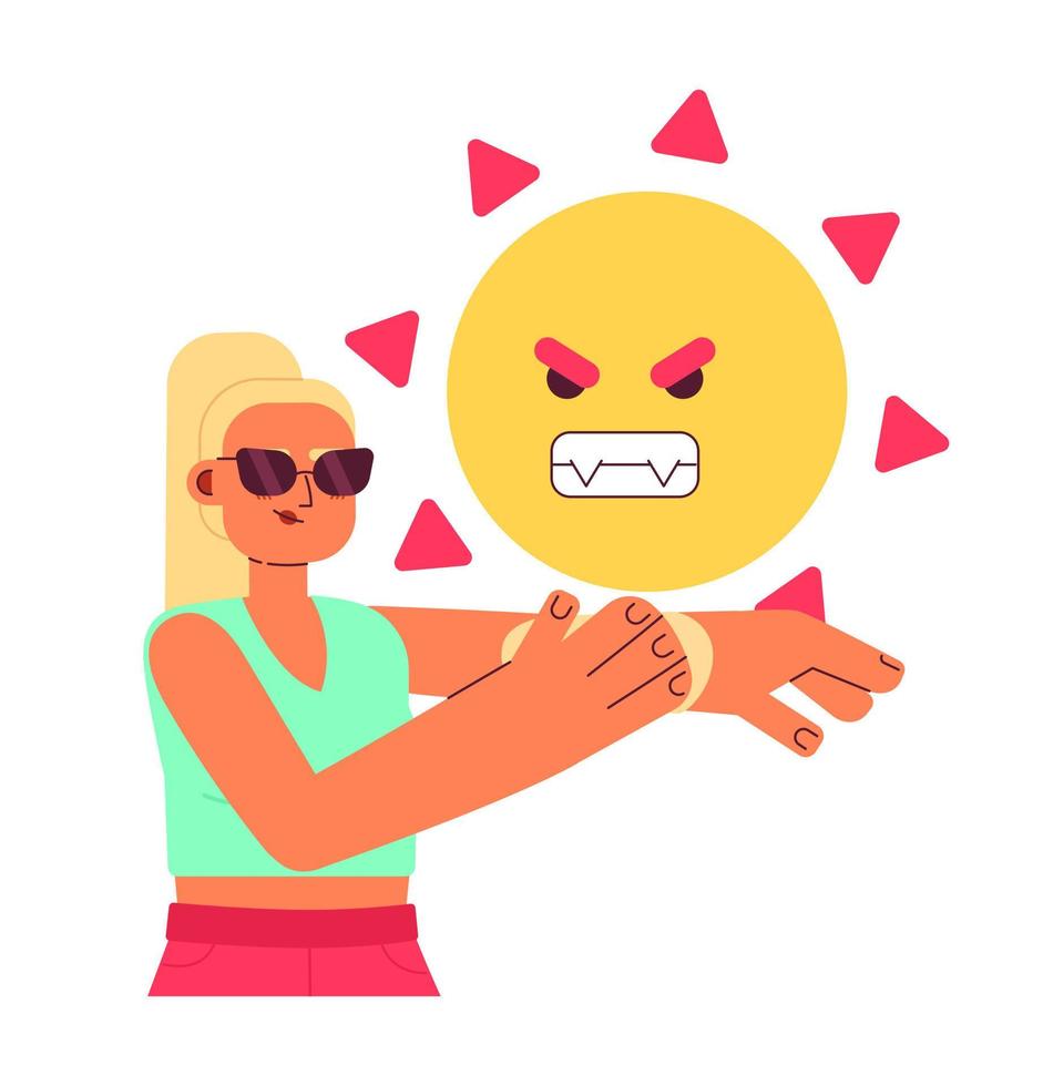 Protection from sun UV rays flat concept vector spot illustration. Editable 2D cartoon character on white for web UI design. Apply sunscreen creative hero image for website landings, mobile headers