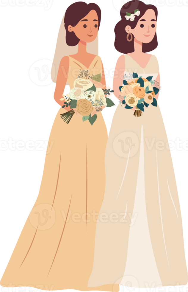 lesbienne couple mariage. homosexuel mariage. les mariées dans robe lgbt jeunes mariés. png