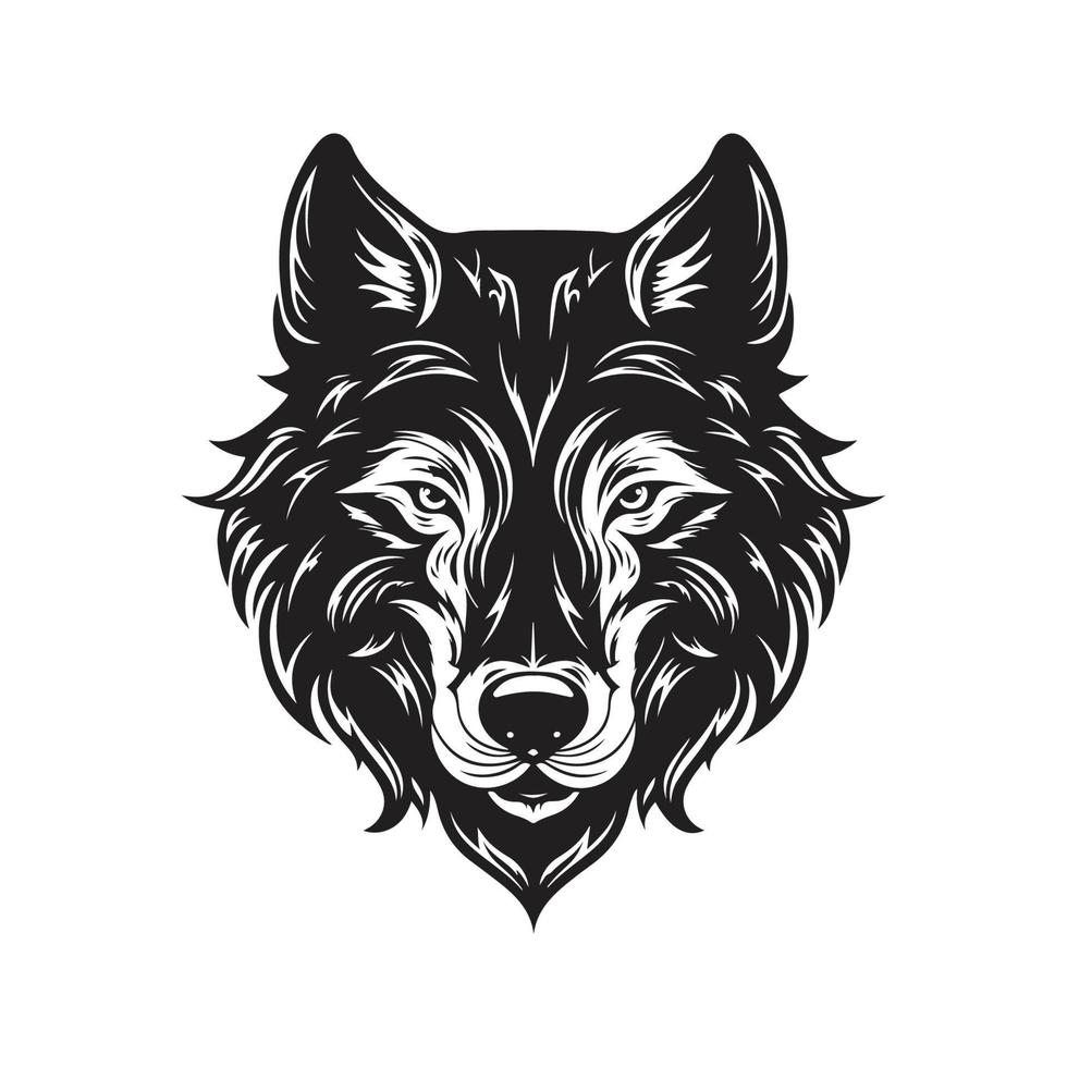 cool wolf, vintage logo concept black and white color, hand drawn illustration vector