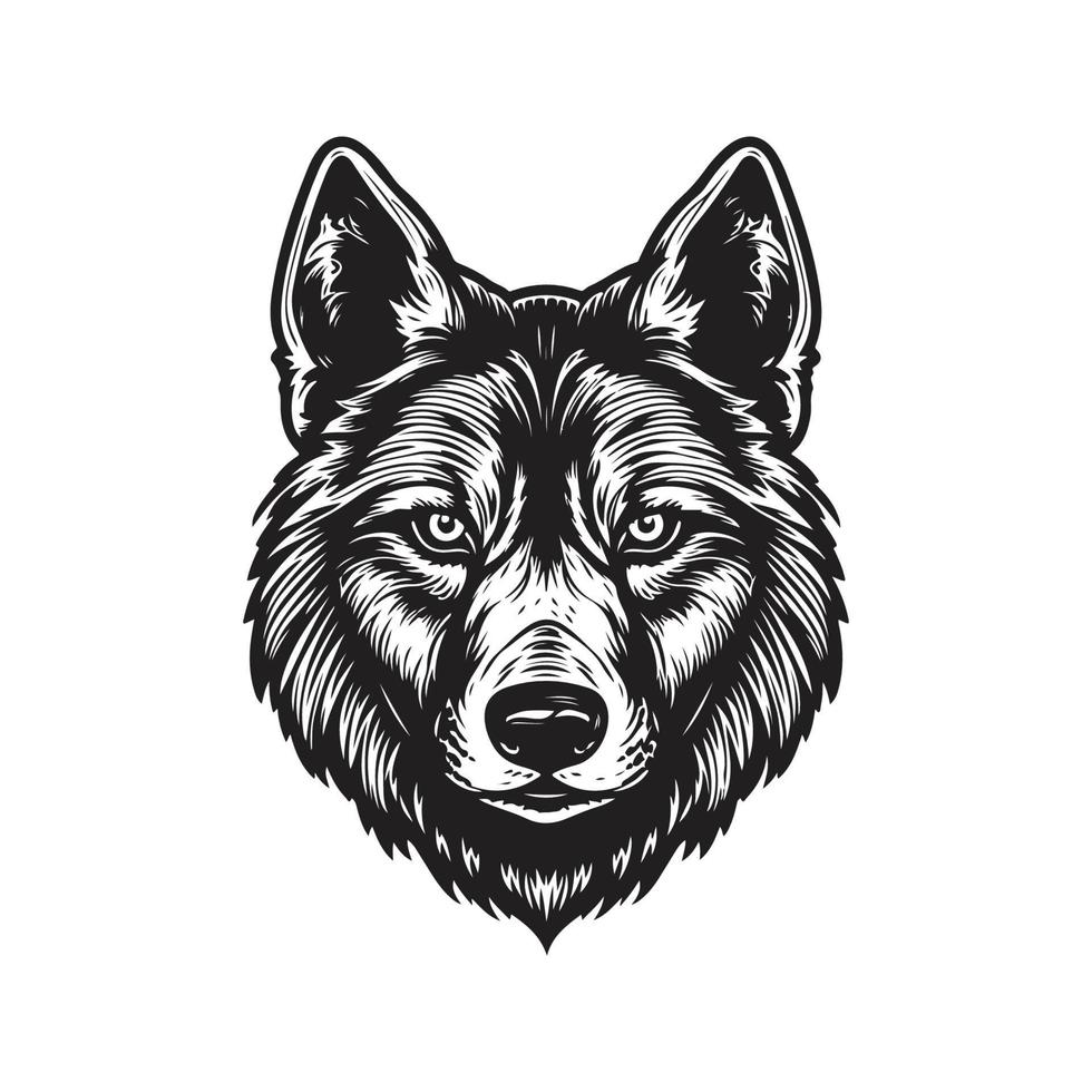 cool wolf, vintage logo concept black and white color, hand drawn illustration vector