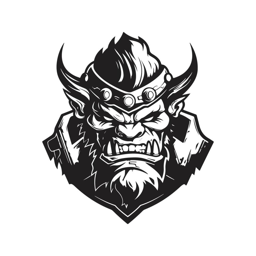 fighter orc, vintage logo concept black and white color, hand drawn illustration vector
