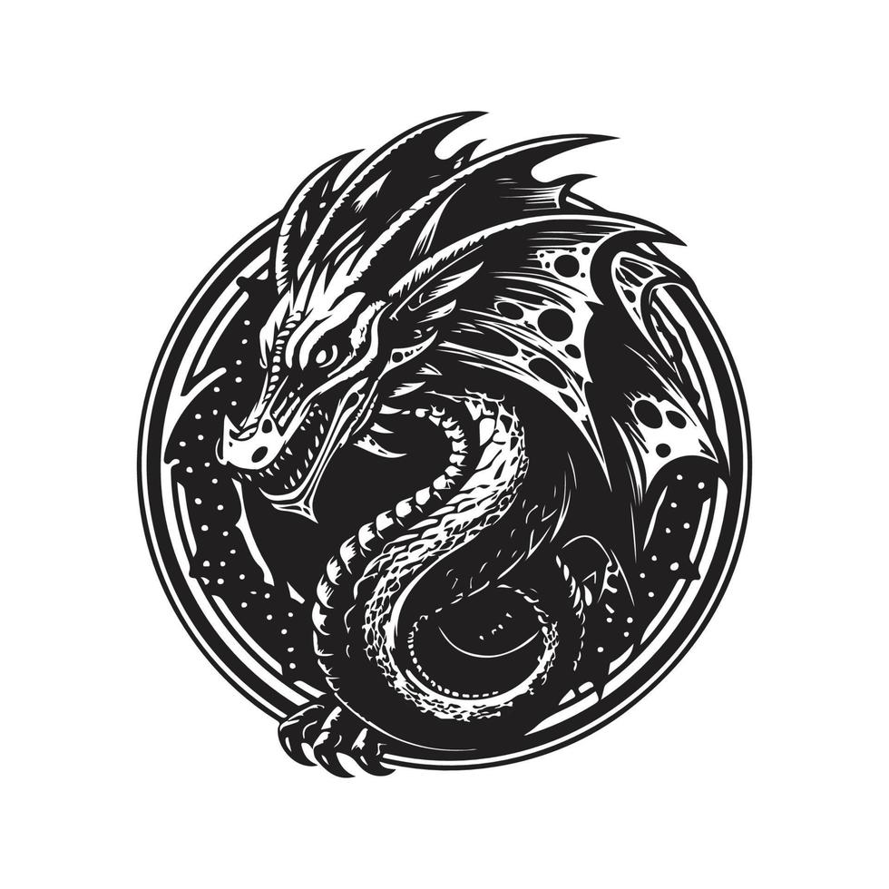 wyvern, vintage logo concept black and white color, hand drawn illustration vector