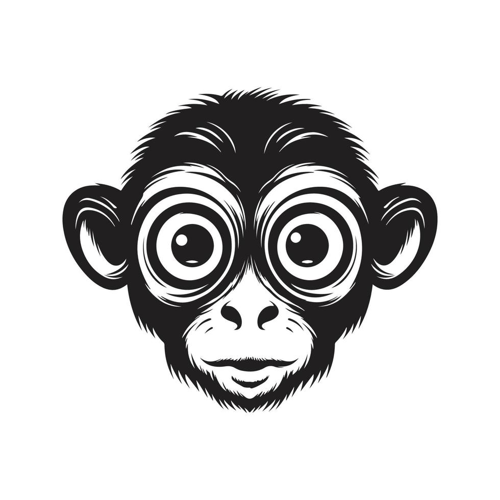 monkey with big eyes, vintage logo concept black and white color, hand drawn illustration vector