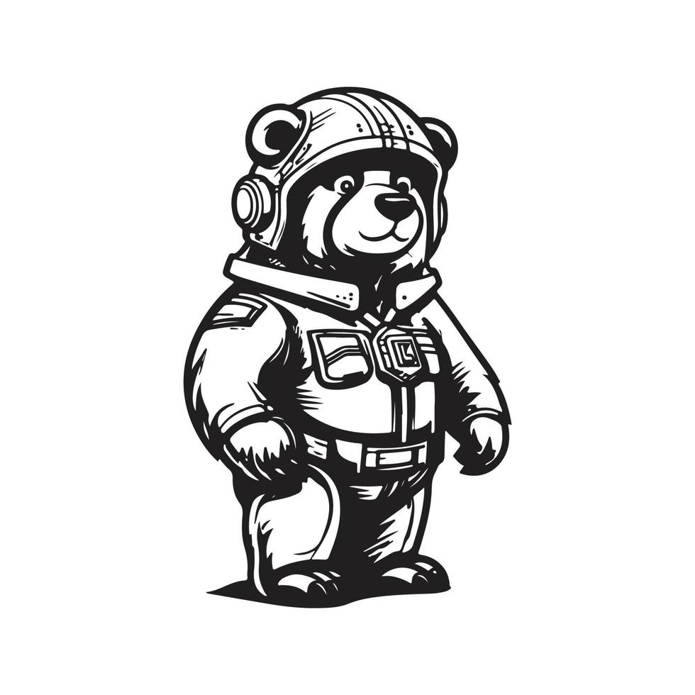 bear zepplin, vintage logo concept black and white color, hand drawn illustration vector