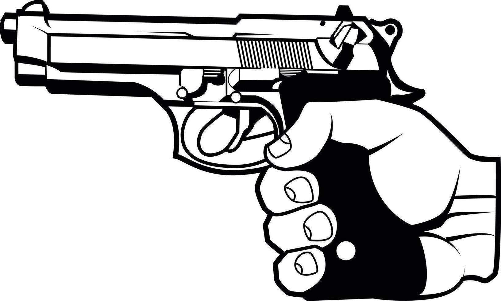 Black And White Illustration Of A Hand Holding A Gun vector