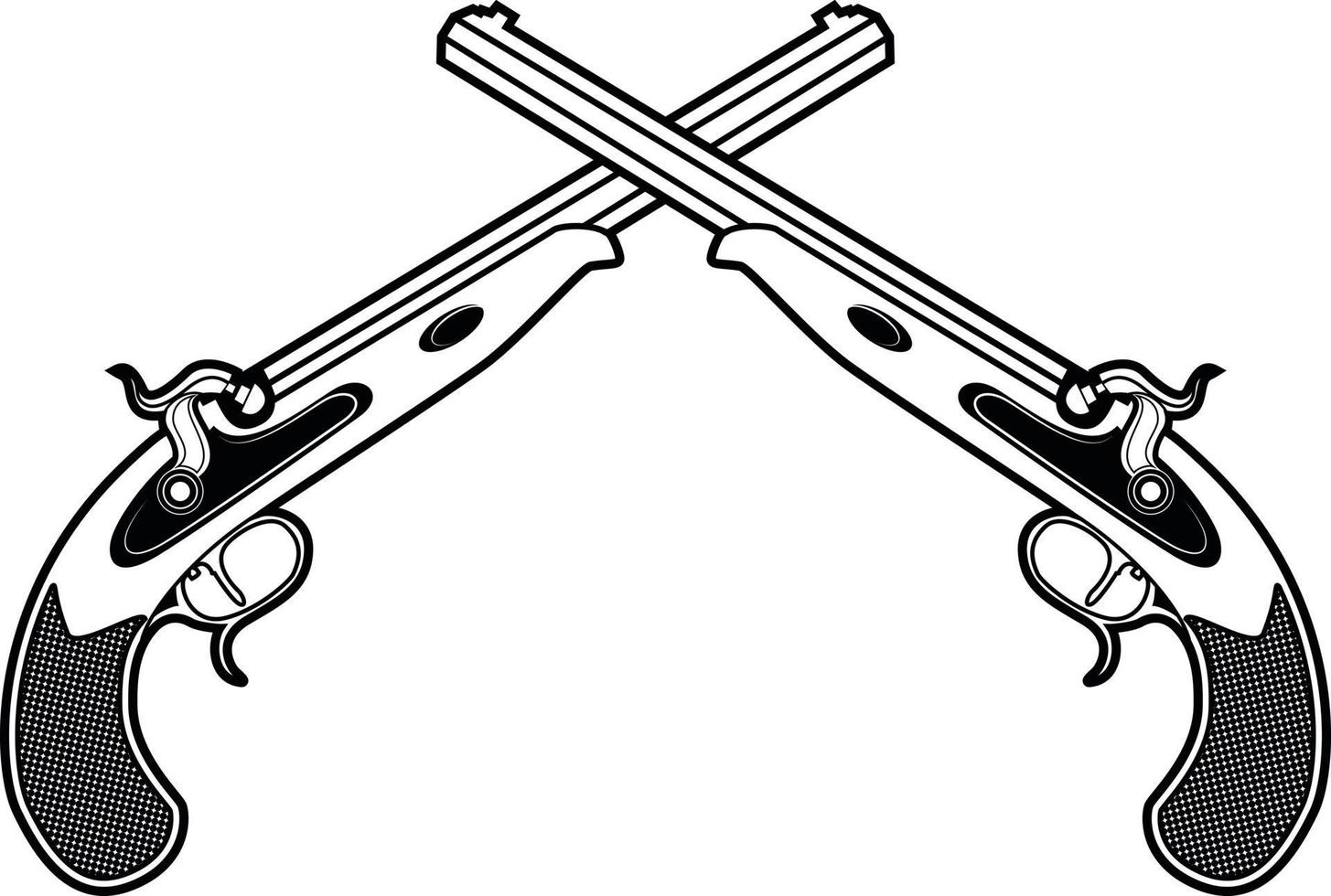 Monochrome Illustration Of Two Ancient Pistols vector