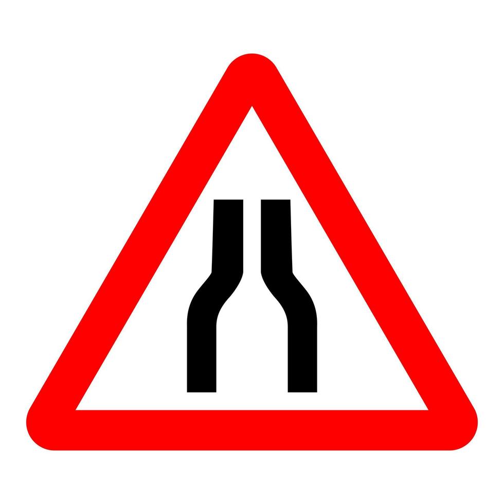 tráfico signo. advertencia estrecho la carretera adelante en blanco antecedentes. vector