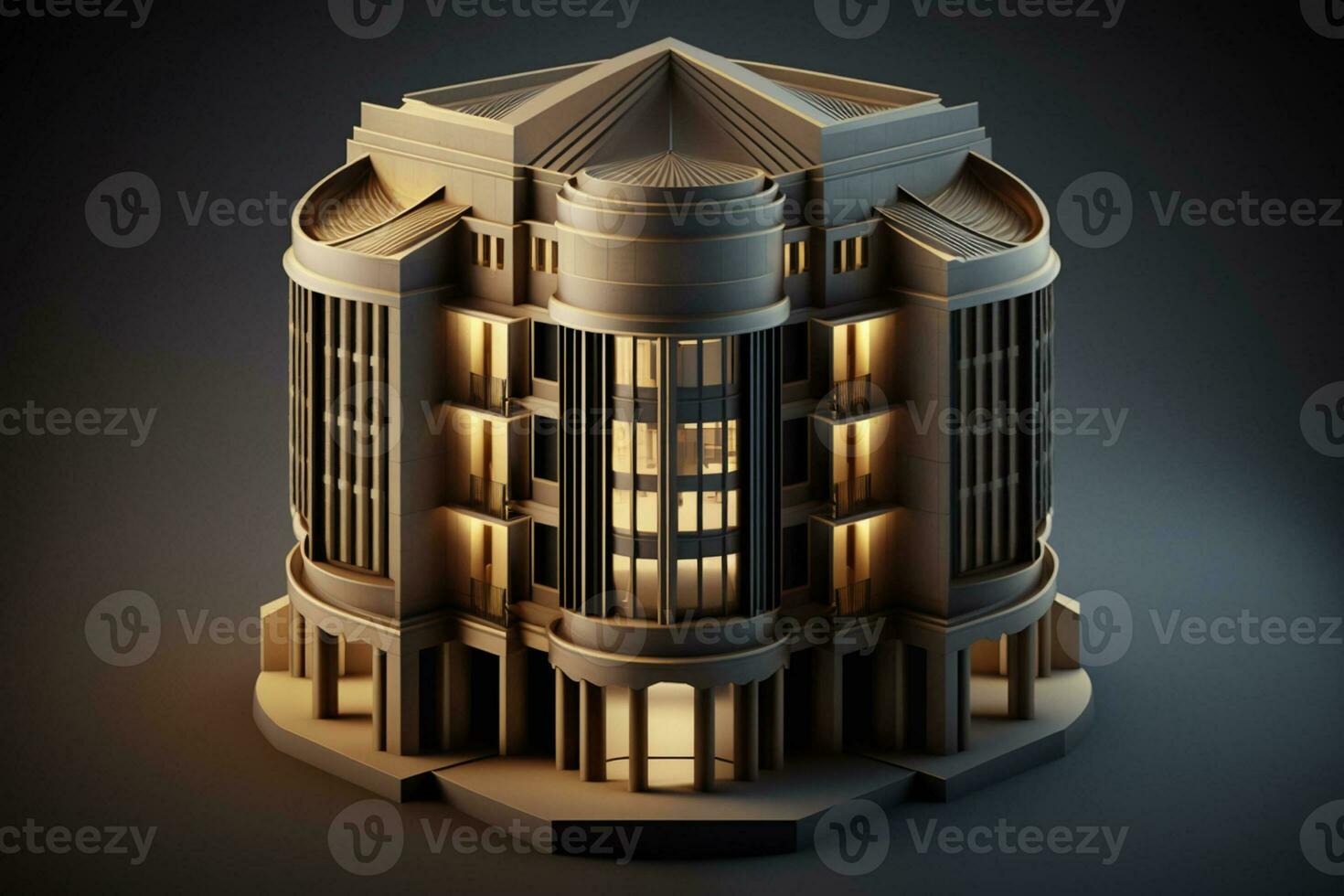 3d edificio estructura en un superficie, 3d real inmuebles concepto generado por ai obra de arte foto