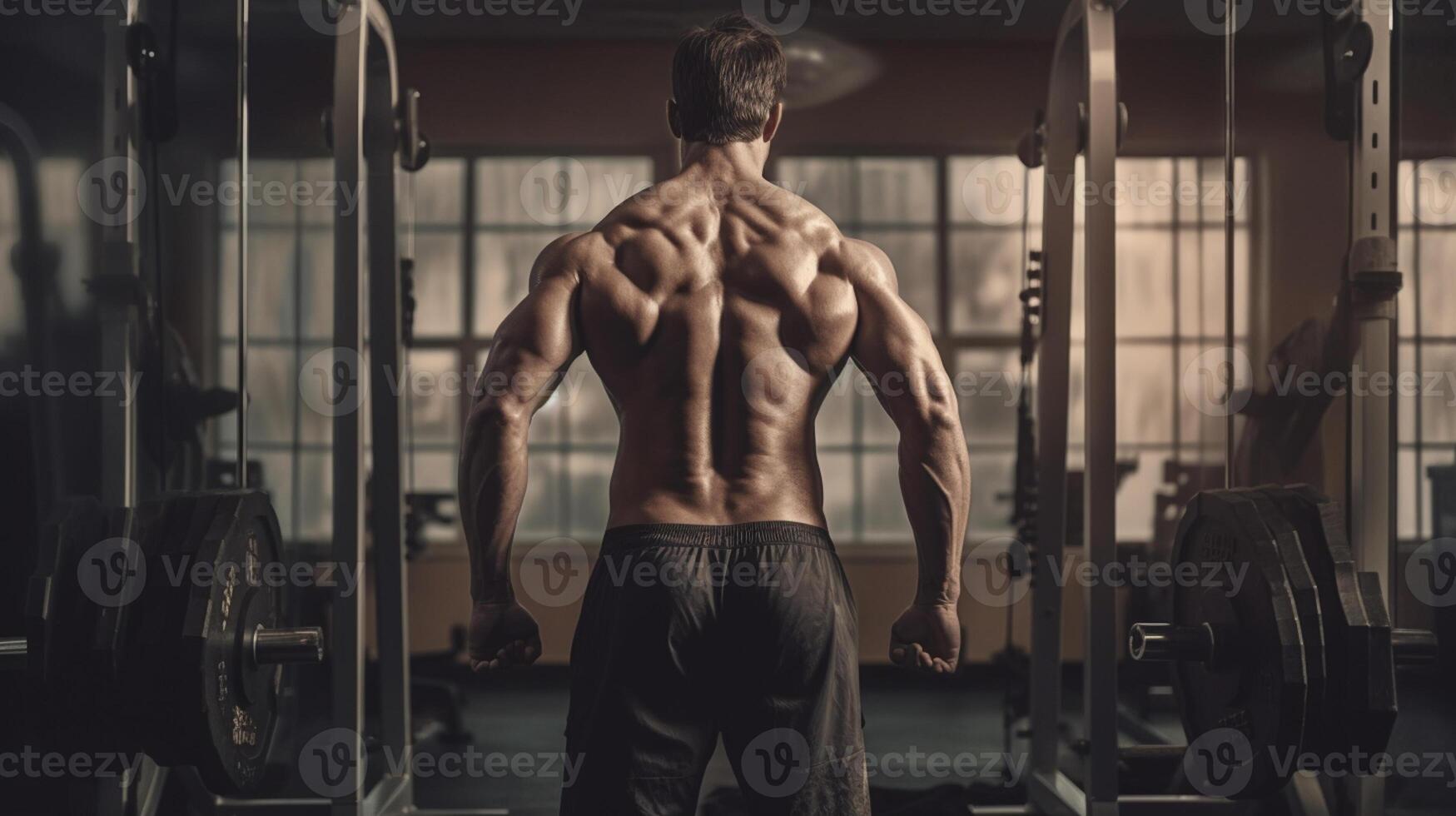 Handsome strong athletic men pumping up muscles workout bodybuilding concept background - muscular bodybuilder handsome men doing exercises in gym naked , artwork photo