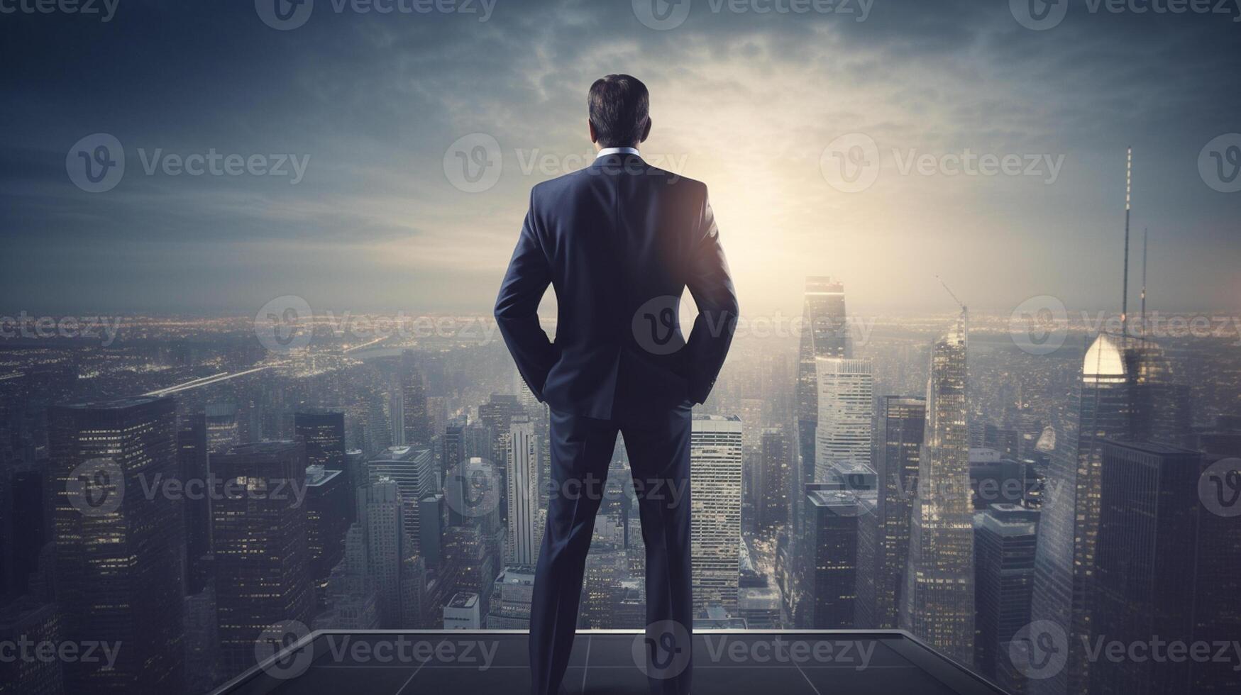 Young Entrepreneur Standing Proud in Front of Office Buildings, artwork photo