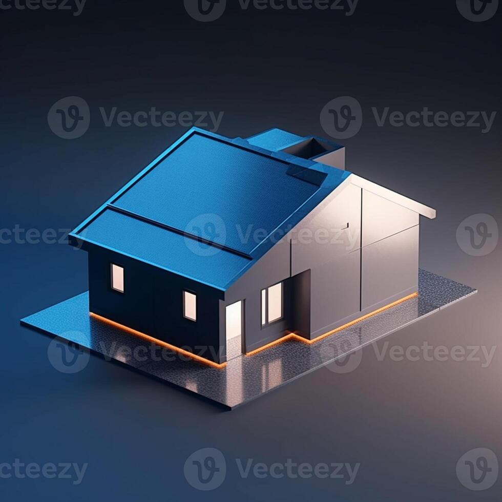 3d render of house in isometric projection on blue background real estate house concept artwork photo