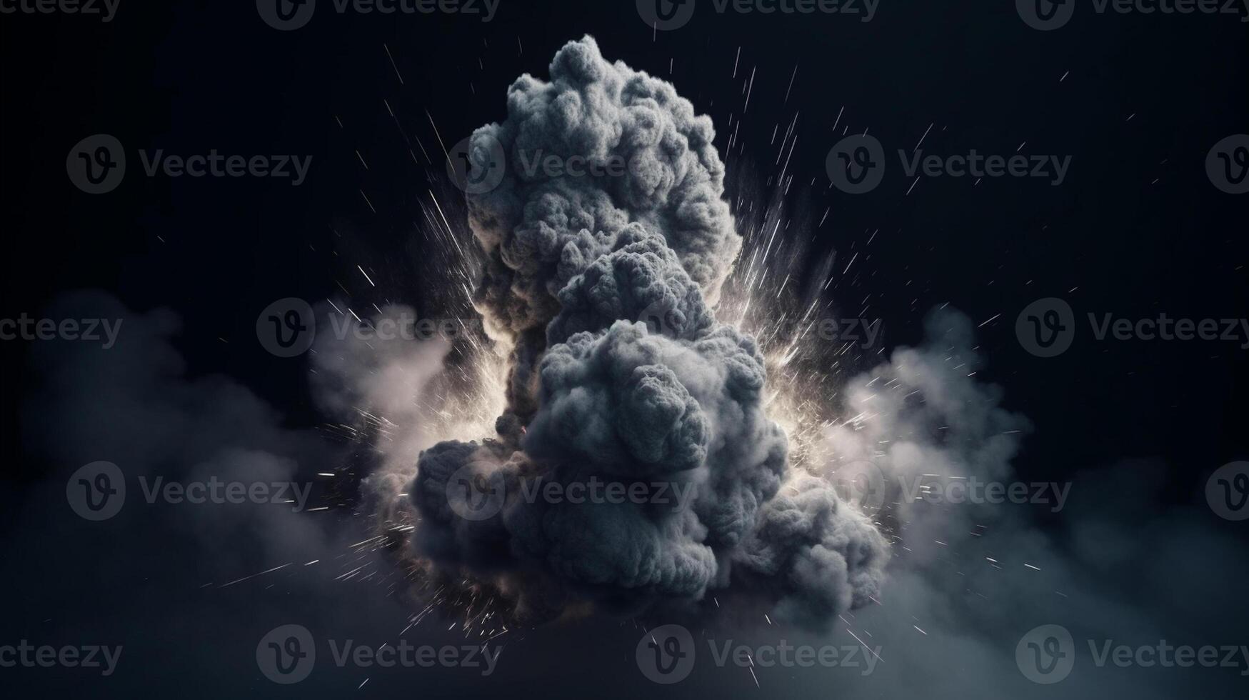 Big explosion with smoke and fire on black background artwork photo