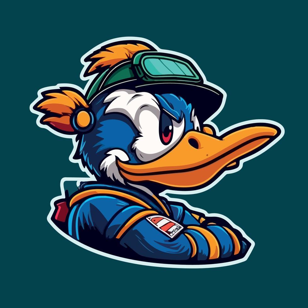 A cartoon duck mascot esport logo vector illustration with isolated background