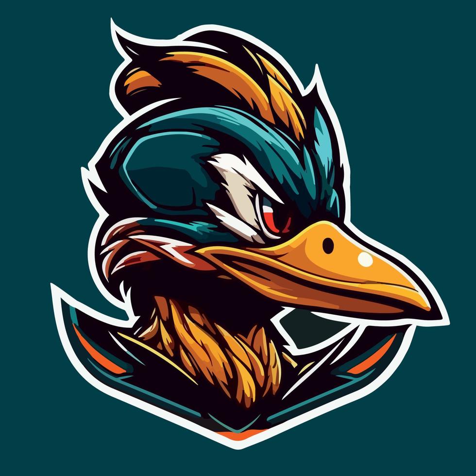 A cartoon duck mascot esport logo vector illustration with isolated background