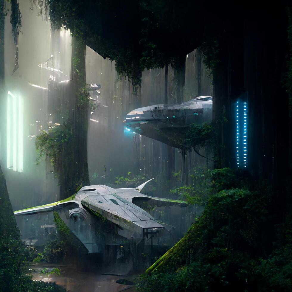 Magical Forest star wars Science fiction space ships. photo