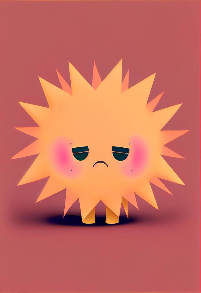 Digital illustration of sad sun. . photo