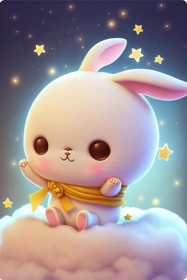 Cute and sweet baby pixar style white fairy bunny. . photo