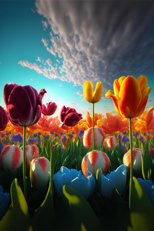 the endless colorful tulip flowers. . photo