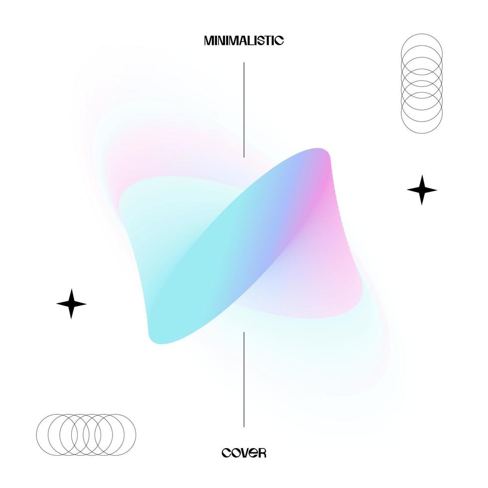 Trendy brutalism style posters with geometric shapes and gradient abstract element on white background. Modern minimalist holographic print with simple figures. Y2k vector poster template.