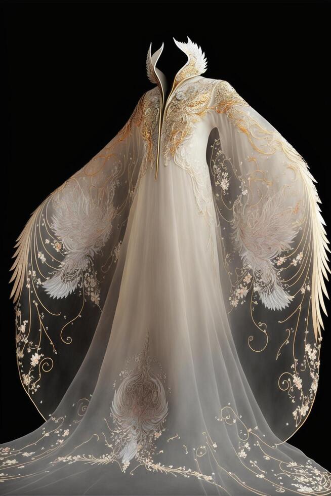 Stunning Chinese Hanfu silk wedding dress embroidered. . photo