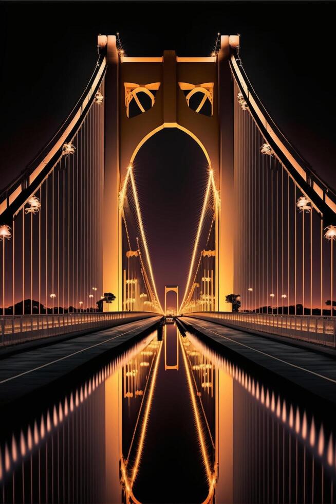 Illustration of bridge. Night view. . photo