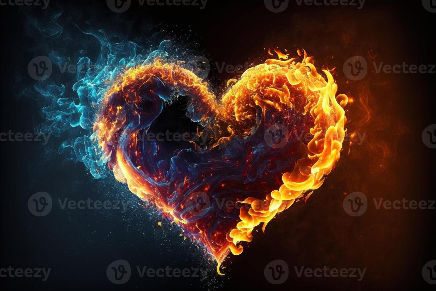corazón hecho de fuego y fuego. generativo ai. foto