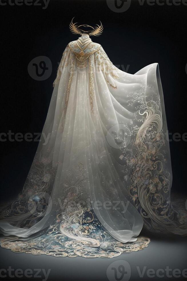 Stunning Chinese Hanfu silk wedding dress embroidered. . photo