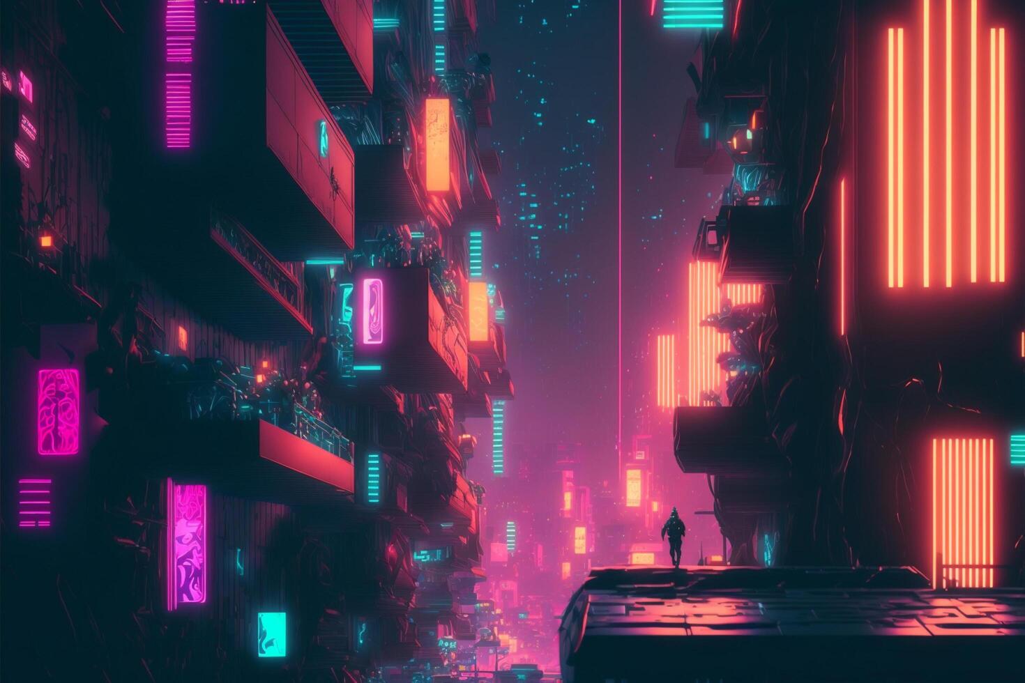 Abstract Cyberpunk Neon City. . photo