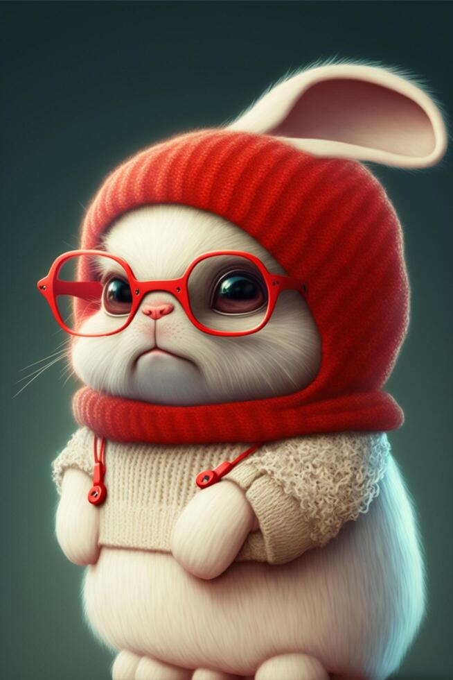 A super cute white rabbit in elf style. . photo