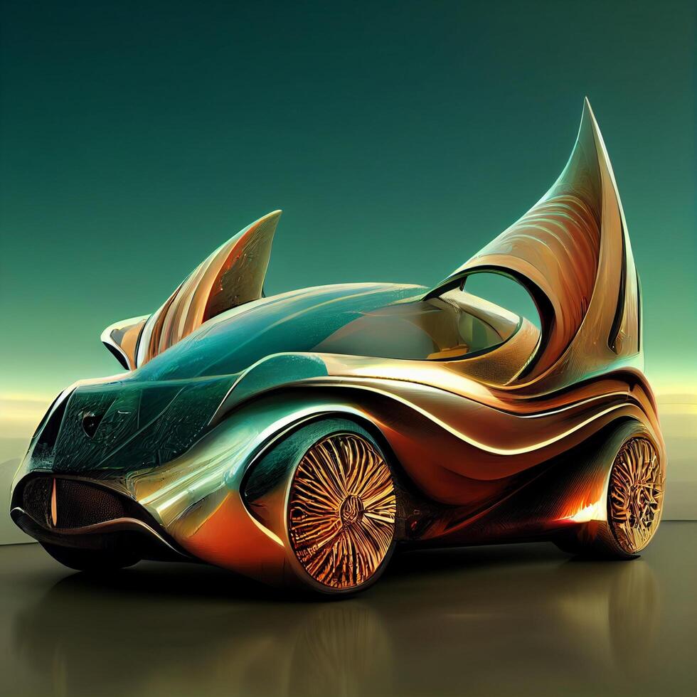 Abstract futuristic car in desertsand storm. photo