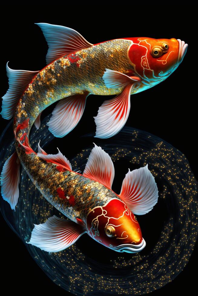 un par de rojo y oro chino peces koi generativo ai. foto