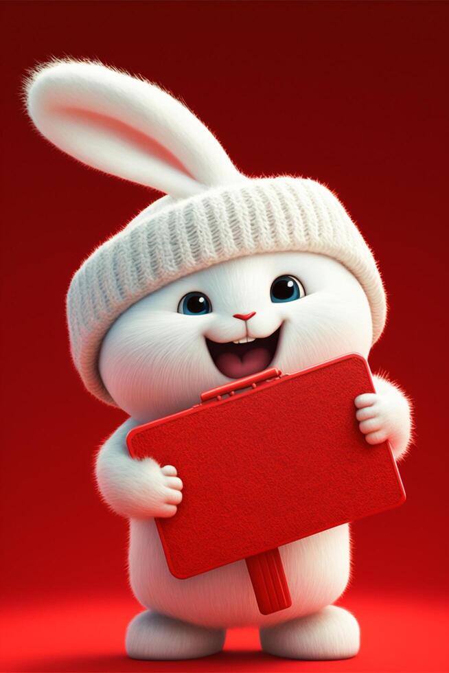 super cute baby pixar style white fairy tale bunny. . photo