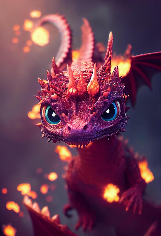 cute dragon made of fire pixar style. . photo