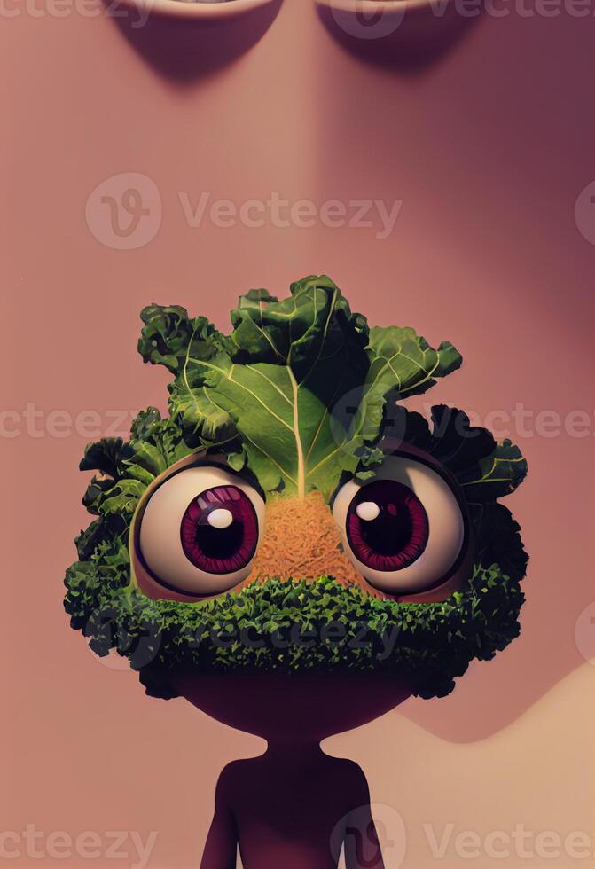 anthropomorphic kale pixar styleiled. . photo